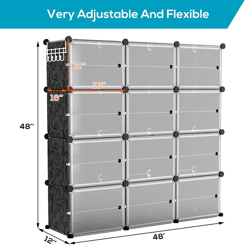 VTRIN 48 Pair Shoe Organizer Cabinet - 4 Tier Tower, Black, Space Saver For Entryway